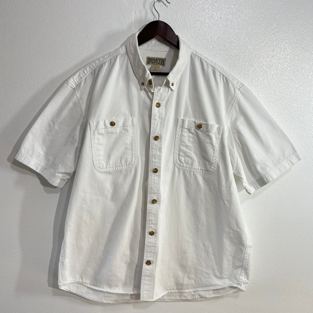Duluth Trading Co Everyday Work shirt Men XL White Short Sleeve Button Up Cotton